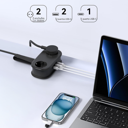 Mini regleta con carga rápida y diseño anti-desorden