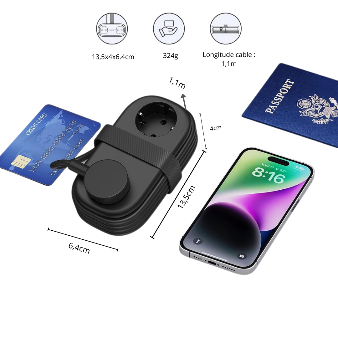 Mini regleta con carga rápida y diseño anti-desorden