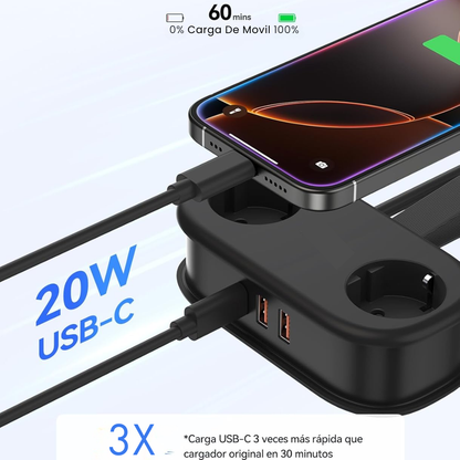 Mini regleta con carga rápida y diseño anti-desorden